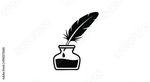 Vector illustration of quill pen and inkwell icon
