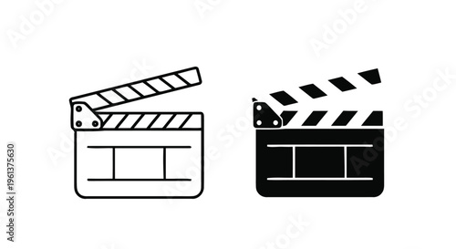 Vector illustration of clapperboard icons set, film slate symbol, movie production sign