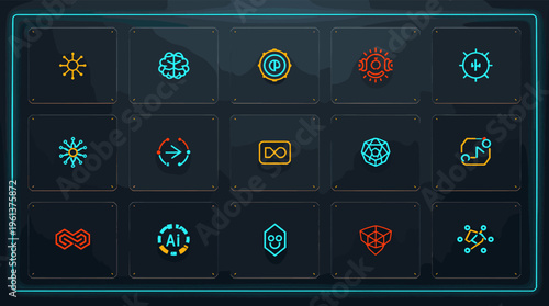 A dark background with a glowing neon light border, creating a futuristic ambiance, ideal for adding a touch of modernity to designs.