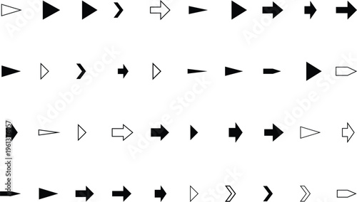 A comprehensive selection of black and white arrow shapes for indicating movement and choices