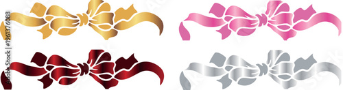 Set of decorative shabby bows with ribbons that curve with colorful gradients for holiday designs, invitations, cards or decorative frames