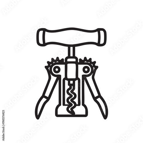 An outline illustration of a wine bottle opener on a white background.