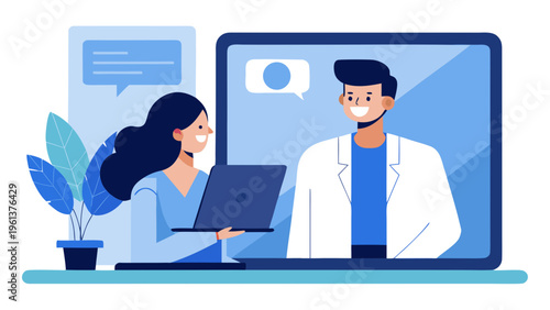 Online doctor consultation via video call with patient using laptop for telemedicine and healthcare support