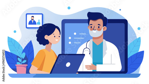 Online medical consultation with doctor and patient via laptop for telehealth service and remote healthcare support