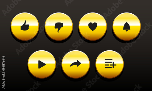 Buttons for user interface. Like buttons, share, add to favorites. Vector icon set