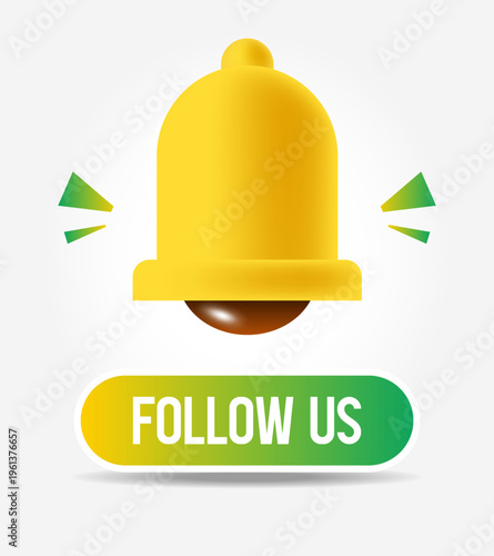 Follow us clipart. Bell icon. Vector illustration isolated on a white background.