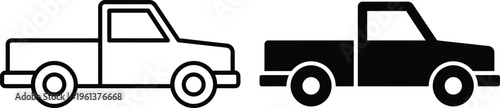 Simple black and white illustration of two trucks side by side