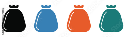 Vibrant trash bags in multiple colors for commercial use, bright waste bags for recycling and garbage, sanitation and cleaning concept, minimal flat design, vector illustration isolated on white.