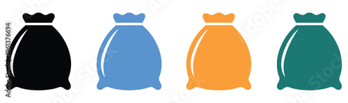 Vibrant trash bags in multiple colors for commercial use, durable waste disposal bags, recycling and garbage management concept, colorful packaging illustration, clean flat vector design, isolated on 