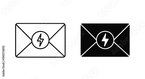 Vector illustration of envelope icon with lightning bolt symbol, email notification vector set