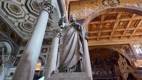 Statue Of Saint Peter Inside Basilica San Paolo Rome Slow Motion
