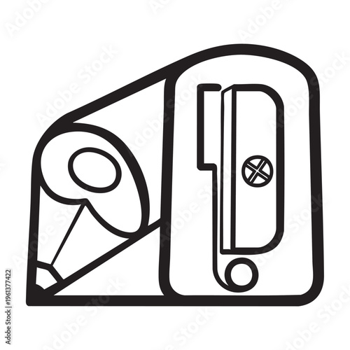 An illustration of a pencil sharpener's outline on a clear background is shown.