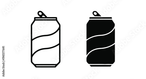 Vector illustration of soda can icon set, outline and solid style
