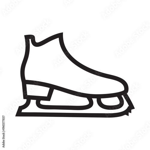 An outline illustration of an ice skate blade and boot for winter sports