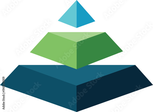 3d isometric pyramid three tier stacked layers flat design vector illustration for business hierarchy strategy leadership infographic and corporate presentation isolated background.