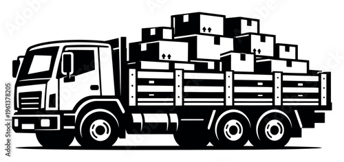 Truck carrying a large load of packages and parcels, representing local delivery, moving, and freight services