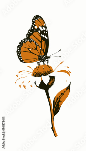 Vibrant Monarch Butterfly Gracefully Resting on a Blooming White Daisy Against a Pristine Background Capturing Nature's Elegance and Tranquility