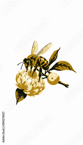 Exquisite Honeybee Pollinating a Vibrant Yellow Flower with Detailed Wings and Delicate Stamen Capturing the Essence of Nature on a Sunny Day