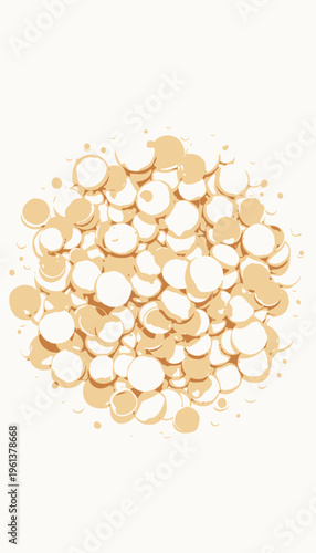 Abstract Composition Featuring a Cluster of Cream and Yellow Circles Randomly Arranged on a Clean White Background with Subtle Shadows