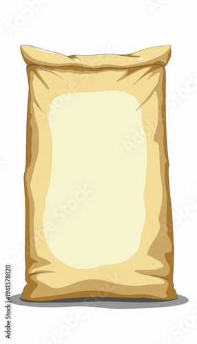 Illustration of a Large Empty Bag with Folded Top and Blank Label Ready for Customization and Packaging