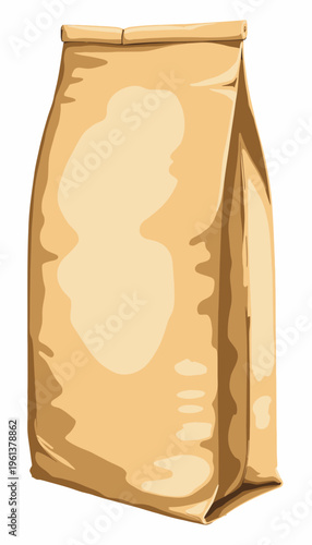 Stylish Illustration of a Simple Brown Paper Bag with Soft Shadows Highlighting Its Natural Texture and Minimalistic Design