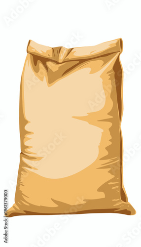 Illustration of a Simple Brown Bag with Folds and Shadows on a White Background Displaying Texture and Shape