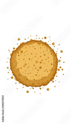 Artistic Representation of a Crumbly, Golden Brown Fried Snack with Textured Surface and Crispy Appearance in Circular Shape