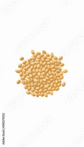 Close-Up View of Fresh, Golden Yellow Millet Seeds Arranged Neatly in a Circular Formation on a White Background, Capturing their Smooth and Glossy Appearance