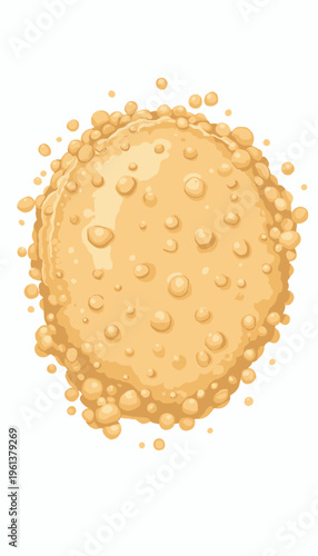 Golden Crisp Textured Oval Object with Floating Bubbles on Clear Background - Close-up Illustration of Unique Organic Composition