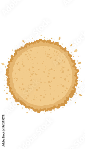 Illustrated Circular Brown Cookie with Crumbly Edges Against a White Background in a Minimalist Style