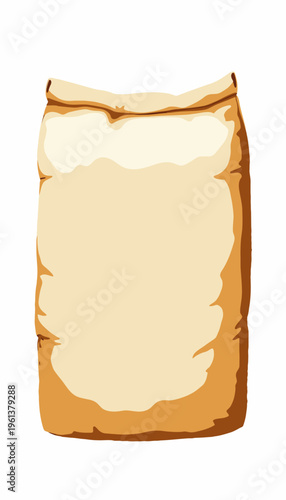 Illustration of a Large Brown Paper Bag with Sealed Top for Food Storage or Packaging Purposes