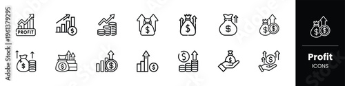 Dollar profit icon, financial growth symbol, money increase chart with dollar sign, business profit icon, revenue growth vector, investment return UI icon