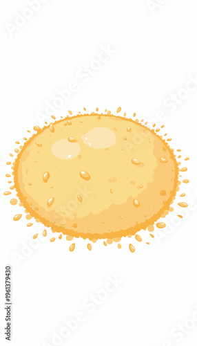 Close-Up Illustration of a Golden Fried Bread with Crispy Texture and Oil Droplets on a White Background Showcasing Culinary Detail and Artistic Representation