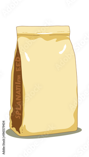 Illustration of a Plain Brown Paper Bag With Folded Seams and Glossy Texture on White Background