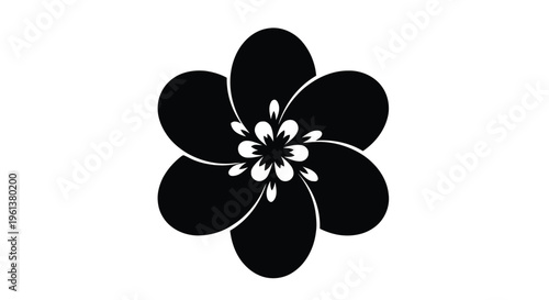 Vector illustration of stylized flower icon with six rounded petals and decorative center