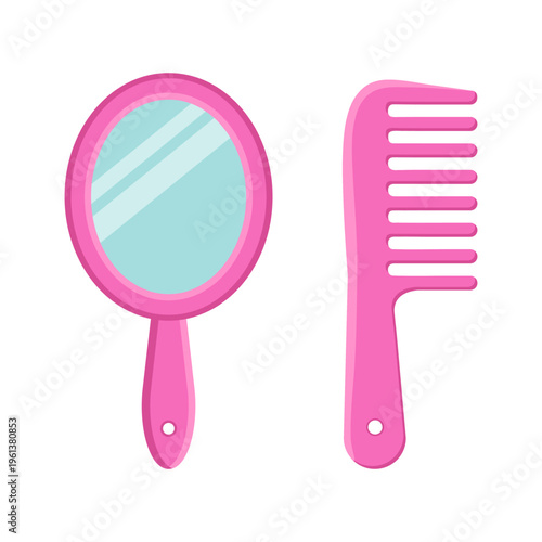 Pink mirror and comb set beauty accessories for grooming and styling