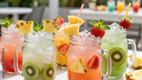 Refreshing Tropical Fruit Cocktails in Jars – Summer Outdoor Party