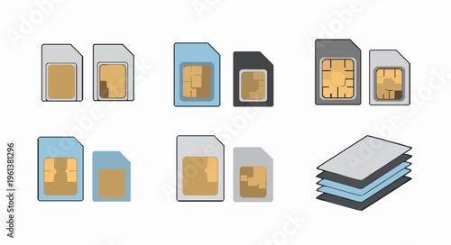 SIM card and dual SIM vector icon set mobile technology EPS10 isolated on white
