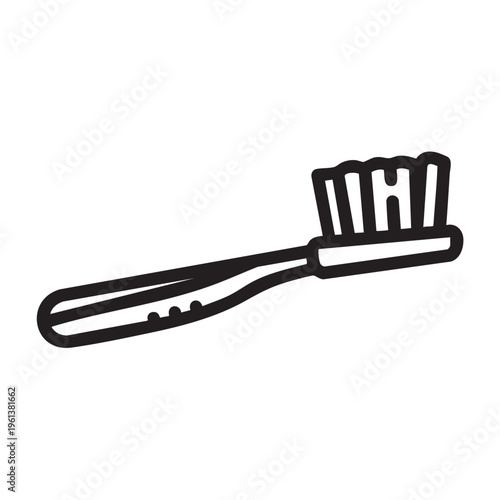 A clear outline illustration of a toothbrush displayed on a plain background.