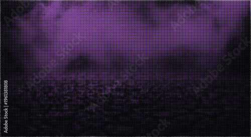 Abstract purple and black halftone dots background with cloud like texture and bokeh effect subtle and moody.