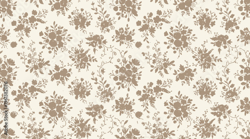 Intricate beige and brown damask floral pattern suitable for wallpaper and textile design.