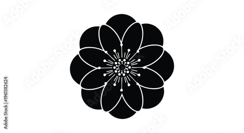 Vector illustration of stylized floral icon with symmetrical petals and central stamen detail