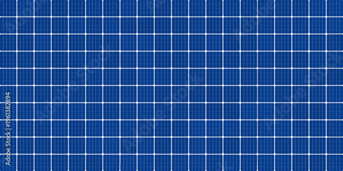 Wide background of a modern solar farm with clean wind energy turbines on the horizon line. Renewable power generation and alternative energy mix concept.
