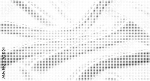 Dynamic black and gray halftone dots create an abstract wavy pattern, full frame seamless digital texture.