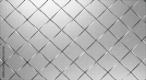 Geometric grid pattern with halftone dot effect on grey checkerboard transparent background.