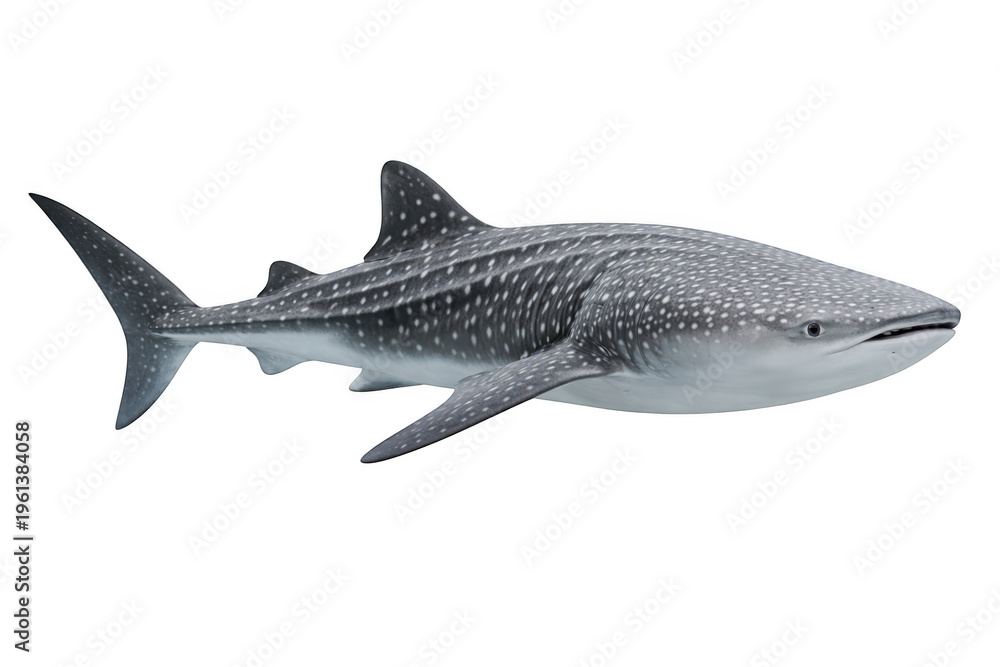 Fototapeta premium Whale shark in profile, detailed skin texture as isolated object isolated on transparent background