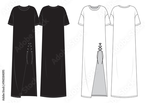 Oversize tshirt maxi dress with eyelets and cord