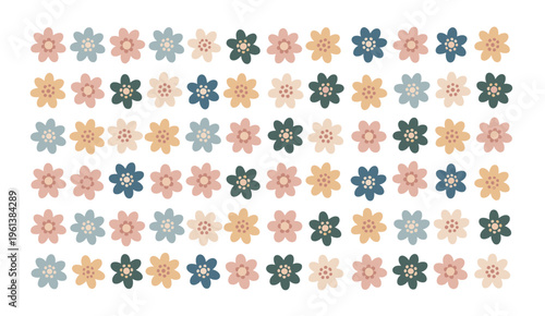 Rows of simple pastel flowers in various colors floral