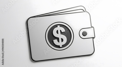 Minimalist grayscale illustration of a wallet with a dollar sign, representing financial management, secure payments, and economic concepts