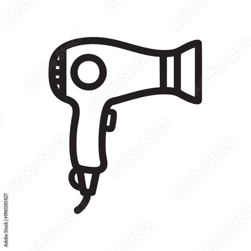 A clear outline illustration of a hair dryer on a white background